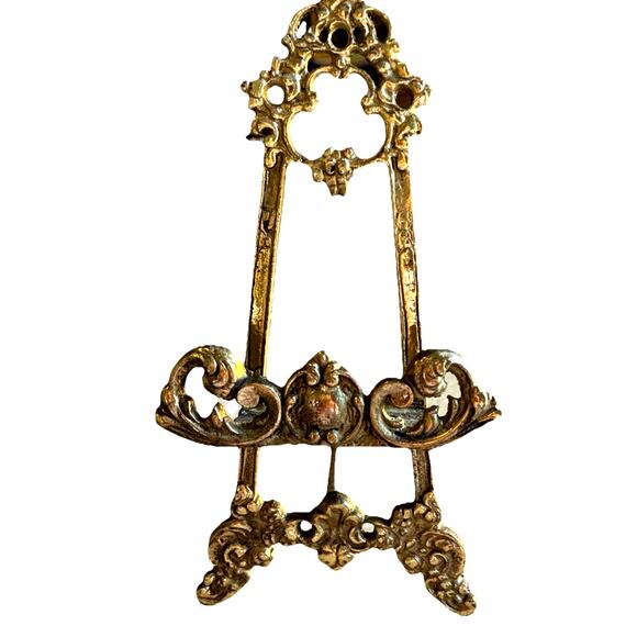 Vintage Art Display Easel Ornate Brass Metal Picture Stand 8.5” Andrea By Sadek - Picture 1 of 11